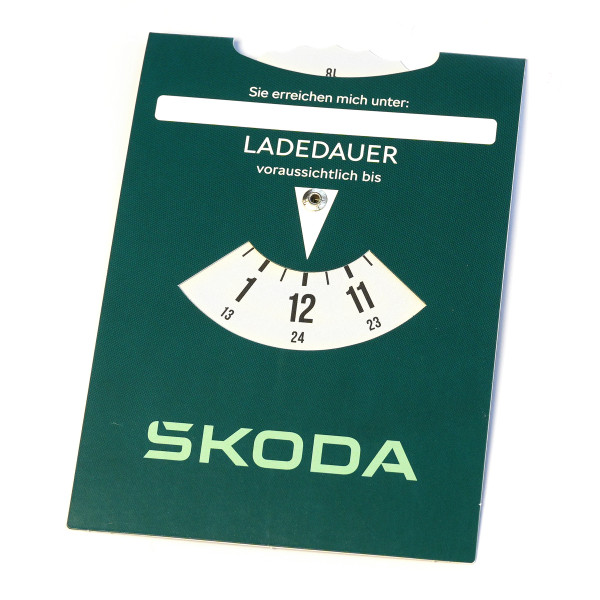Original Skoda Parkscheibe Parkuhr Ladezeit Parkzeit blau/grün 6U0050811