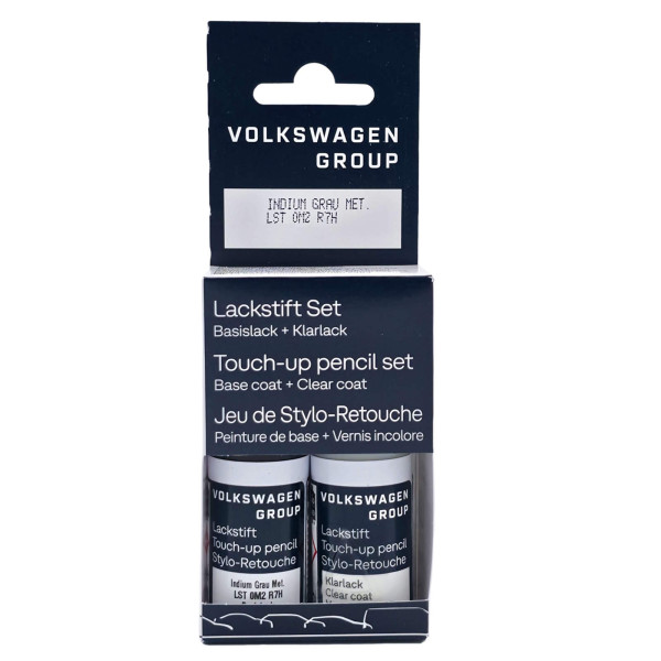 Original VW Lackstift-Set indium grau metallic Lackcode LR7H Basislack Klarlack LST0M2R7H