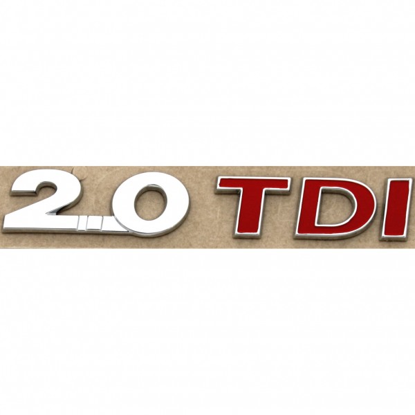 Original VW 2.0 TDI Schriftzug, rote Buchstaben, aufklebbar, Chrom