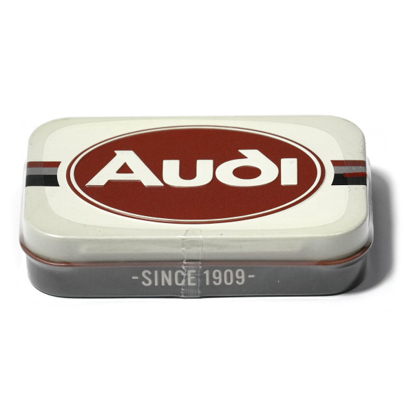 Audi Pfefferminzdose XL Logo Audi Pflaume Oval Pillendose Stahlblech Dose Nostalgie A8-8026