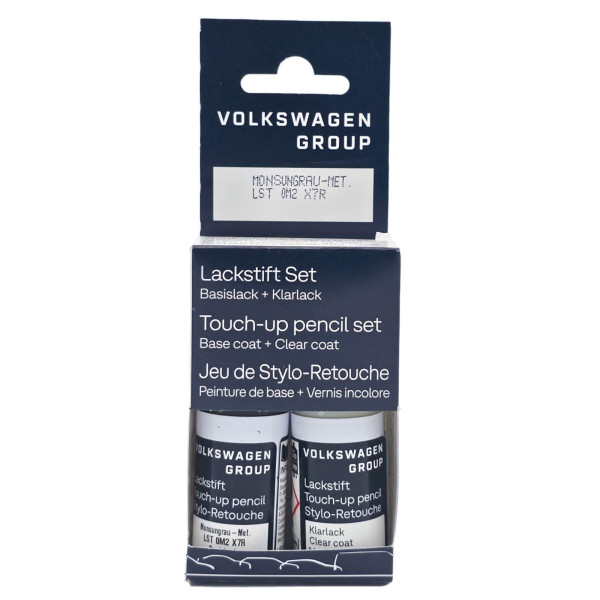 Original VW Lackstift-Set monsungrau metallic Lackcode LX7R Basislack Klarlack LST0M2X7R