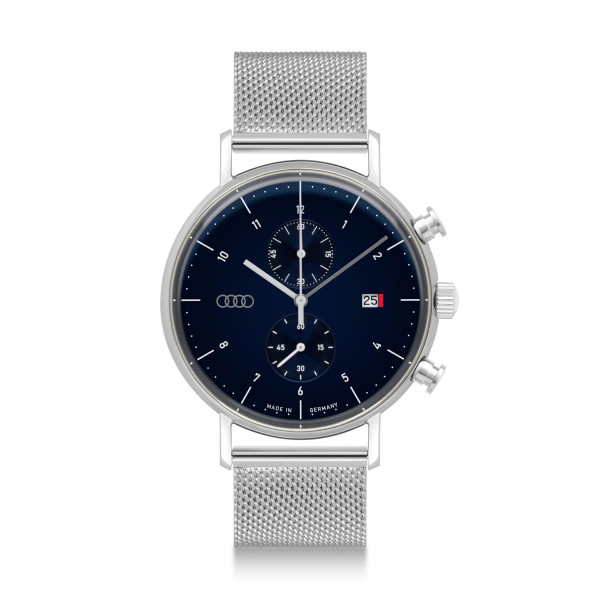 Original Audi Chronograph Uhr Armbanduhr Ringe Logo Herren silber/blau 3102200300