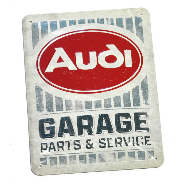 Audi Blechschild Pflaume Oval Logo GARAGE Schriftzug 3D-Prägung 20x15cm Schild A8-8973