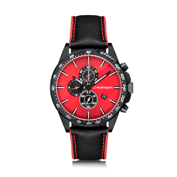 Original Audi Sport Chronograph Uhr Armbanduhr Herren Leder rot/schwarz 3101900400