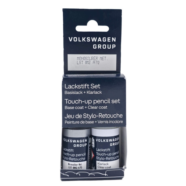 Original VW Lackstift-Set monosilber metallic Lackcode LA7Q Basislack Klarlack LST0M2A7Q