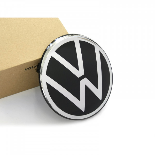 Original VW Emblem vorn Kühlergrill Logo Zeichen New Volkswagen schwarz verchromt glänzend