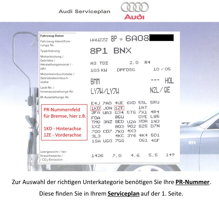 Audi Bremsen PR Nummer Serviceplan