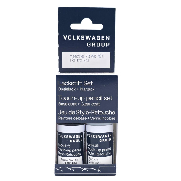 Original VW Lackstift-Set tungsten silver metallic Lackcode LB7W Basislack Klarlack LST0M2B7W