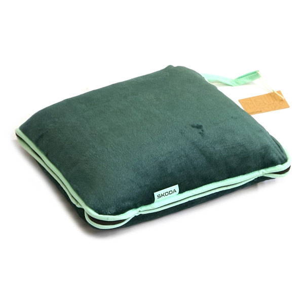 Original Skoda 2-in-1 Reisedecke Kissen Fleecedecke Kopfkissen grün 6U0084509A