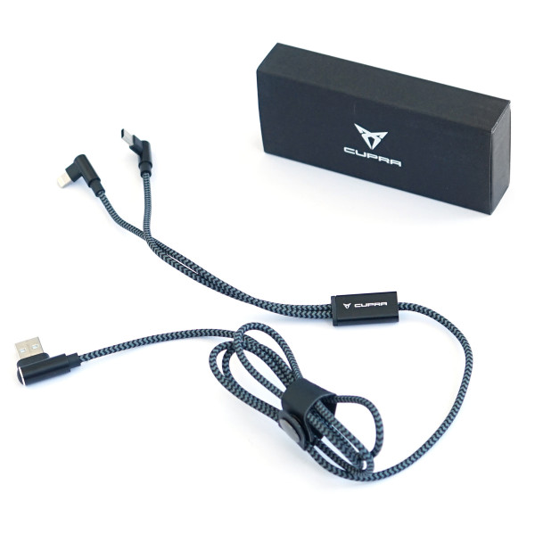 CUPRA Ladekabel Swiss Peak 3-in-1 USB iOS Android Kabel Adapter Anschlusskabel Micro-USB schwarz