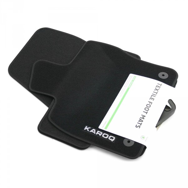 moto-MOLTICO Vloermatten auto velours autotapijten zwart automatten set 4-delig geschikt voor VW T-ROC Seat Ateca Skoda Karoq vanaf 2017 (zwart - siernaden