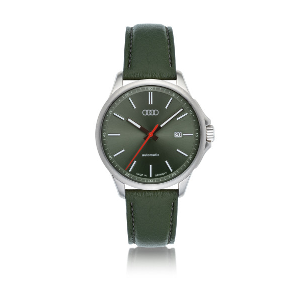 Original Audi Automatikuhr Uhr Armbanduhr Ringe Logo Sichtboden silber/graugrün 3102500100