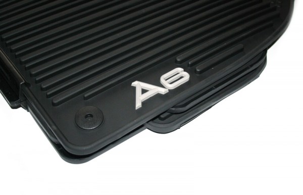 Original Audi A6 S6 Gummi Fußmatten Monster Mat weißer Schriftzug Gummimatten v+h schwarz