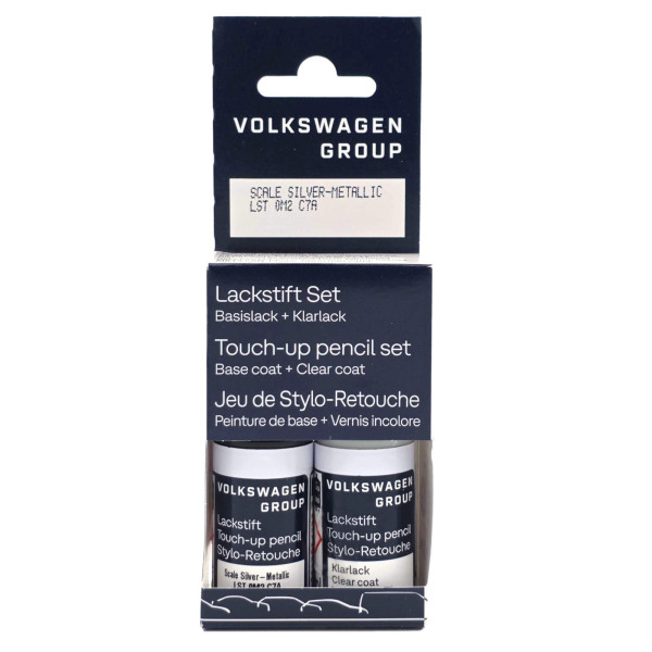 Original VW Lackstift-Set scale silver metallic Lackcode LC7A Basislack Klarlack LST0M2C7A