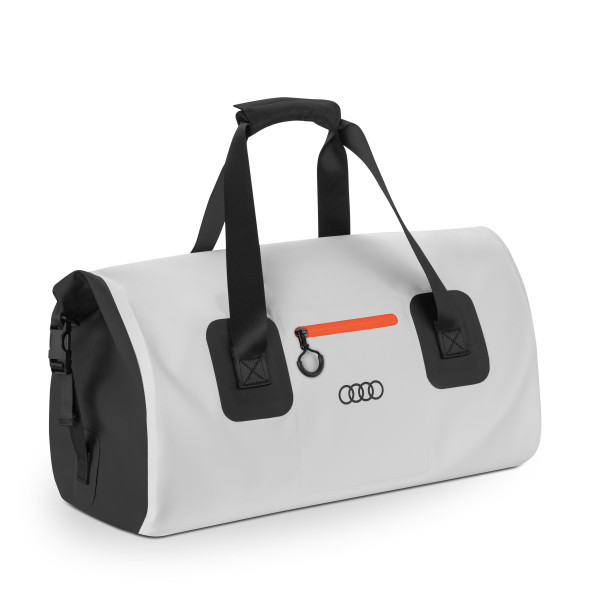 Original Audi Reisetasche wasserdicht Duffle Bag Tragetasche Ringe Logo grau 3152400800