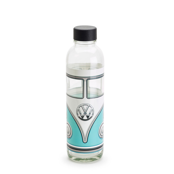 Original VW Trinkflasche T1 Bulli Motiv Trinkwasserflasche Glas hellblau Flasche 1H1087703B